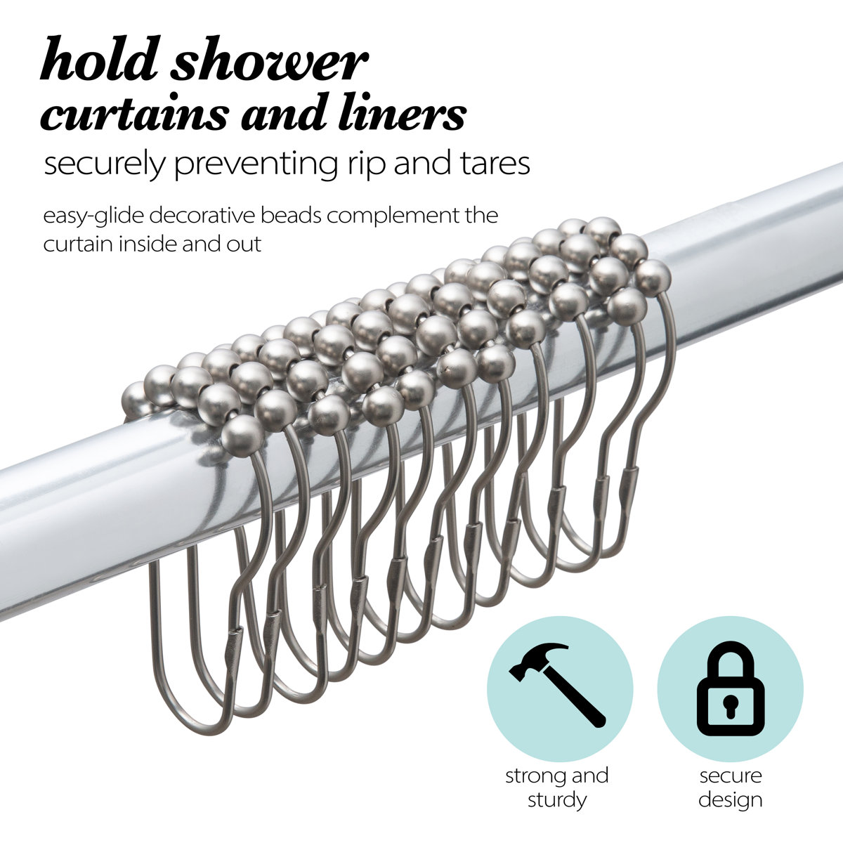 Wayfair Basics Metal Beaded Roller Shower Curtain Rings (Set of 12)